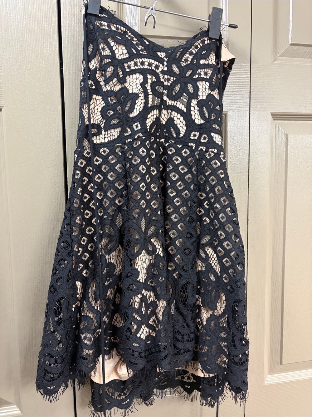 Black Lace Overlay Romper with Nude Lining